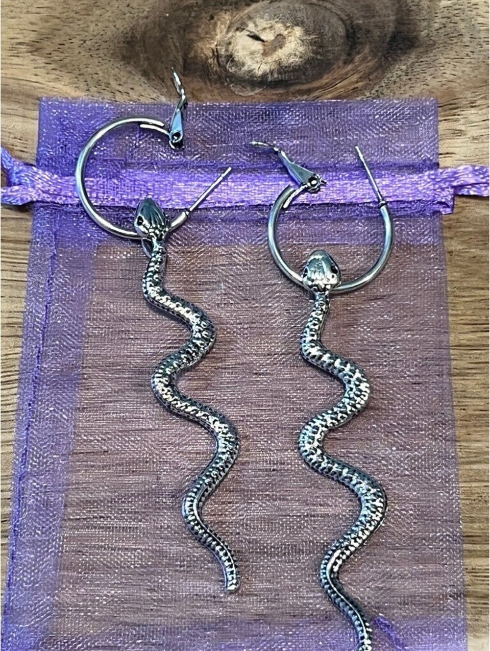 Sleek Snake Earrings - Silver Tone, 2.5" Dangle